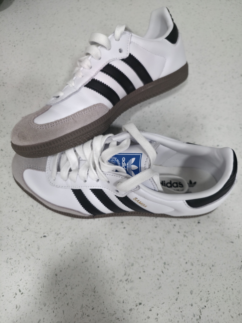 adidas White Leather Sneakers with Black Stripes - Picture 3 of 5